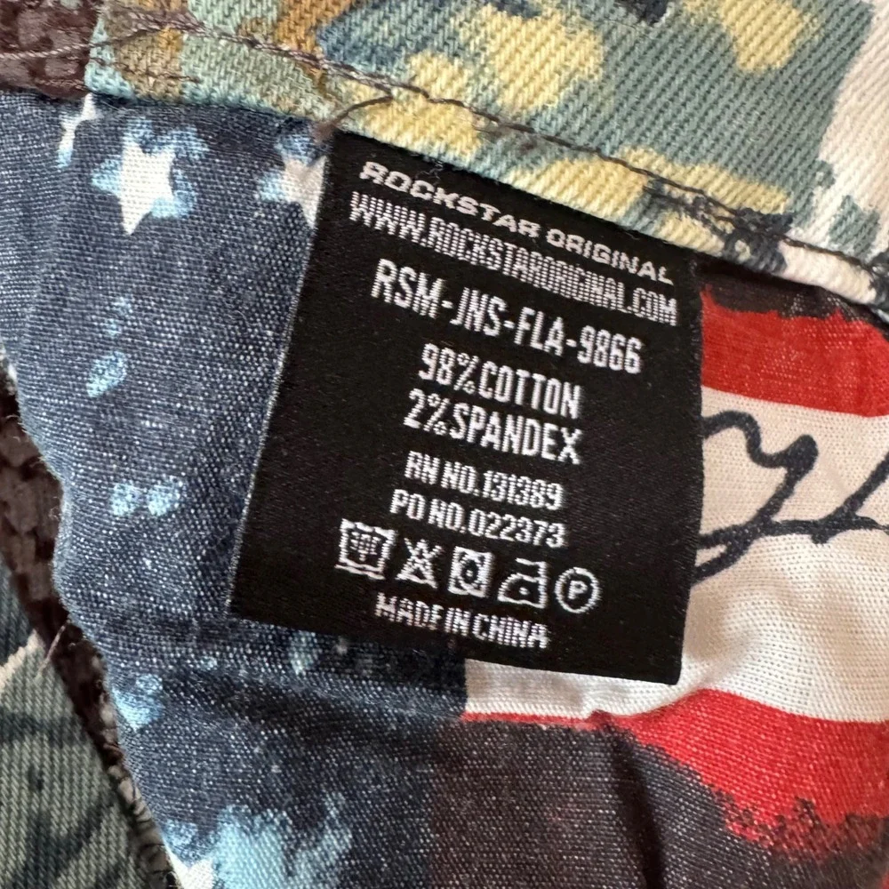 Rockstar Original RSM205 Men's 42x35 Giovanni Flare Denim Camo Distressed Jeans